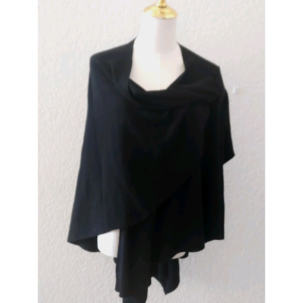 Parkhurst Wrap Sweater Women One Size Black Asymmetric Knit Cotton Blend Elegant